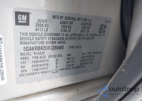 2015 Buick Enclave Leather из США, поврежденный, VIN 5GAKRBKD9FJ289460